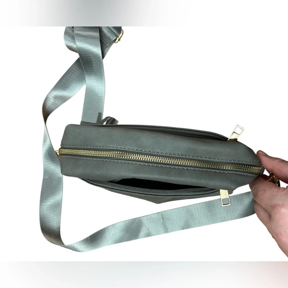 Roulens New Gray Triple Zip Small Crossbody Bag